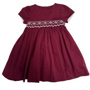 Edgehill Collection Burgundy Smocked Baby Dress hoilday formal – 9M Cotton